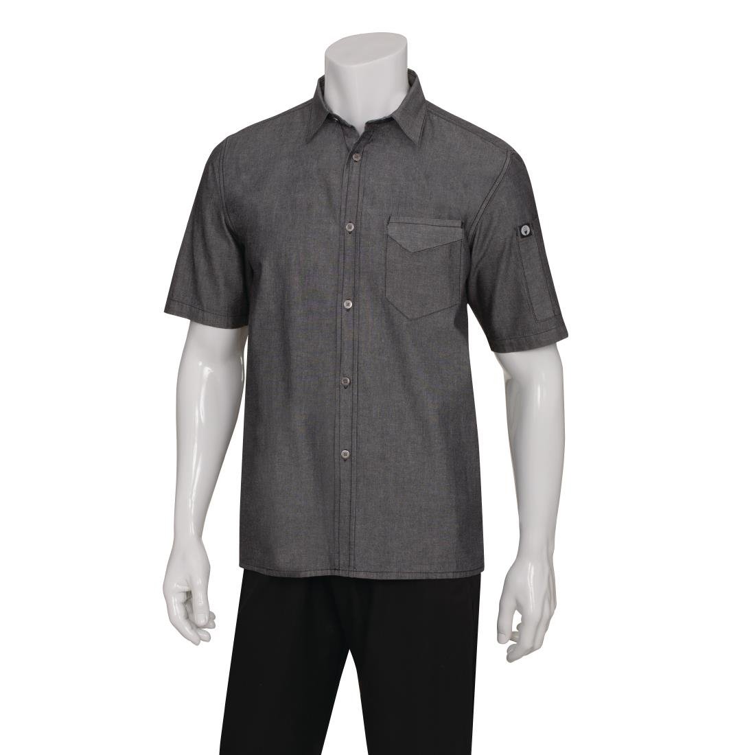 B075-S Chef Works Unisex Detroit Denim Short Sleeve Shirt Black S JD Catering Equipment Solutions Ltd