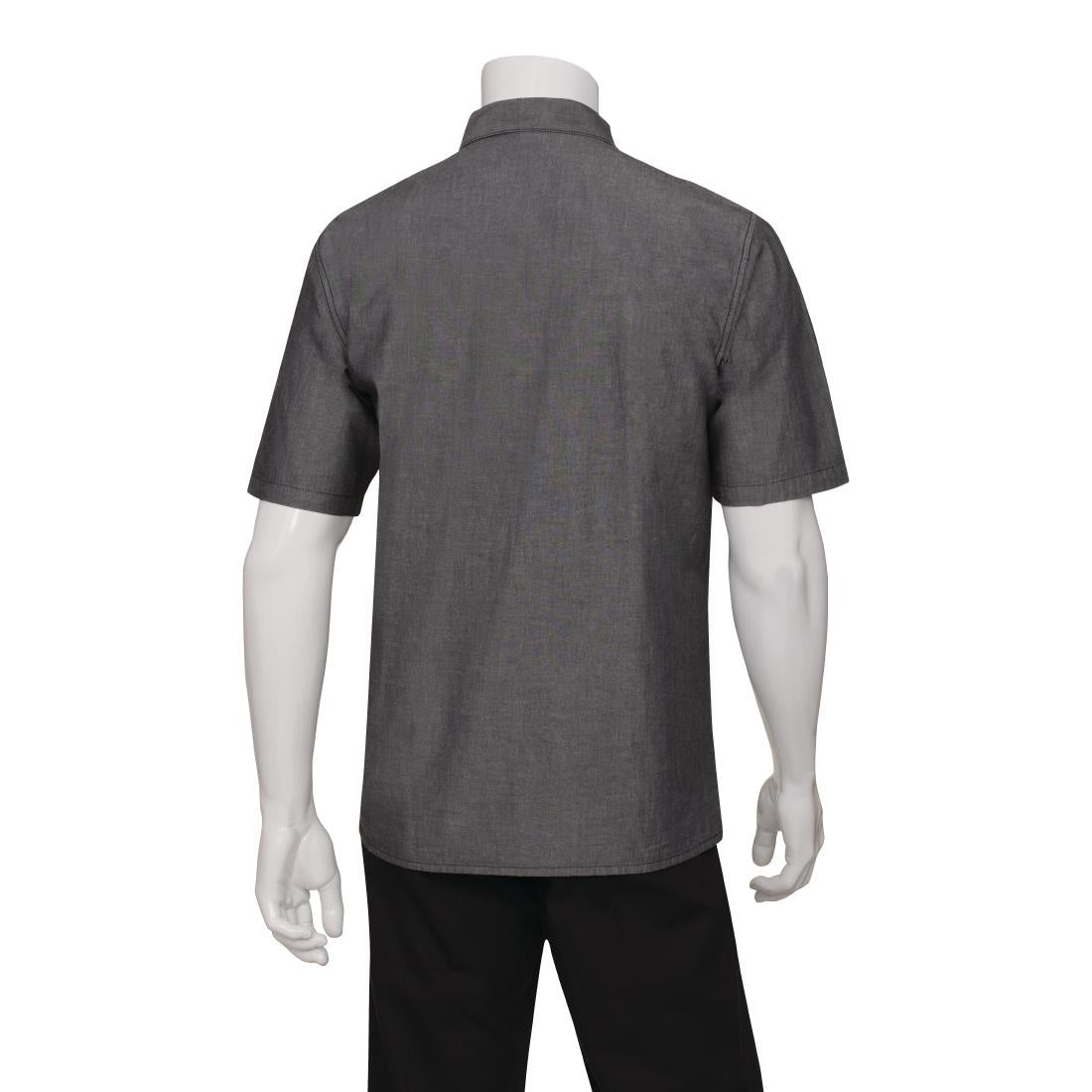 B075-S Chef Works Unisex Detroit Denim Short Sleeve Shirt Black S JD Catering Equipment Solutions Ltd