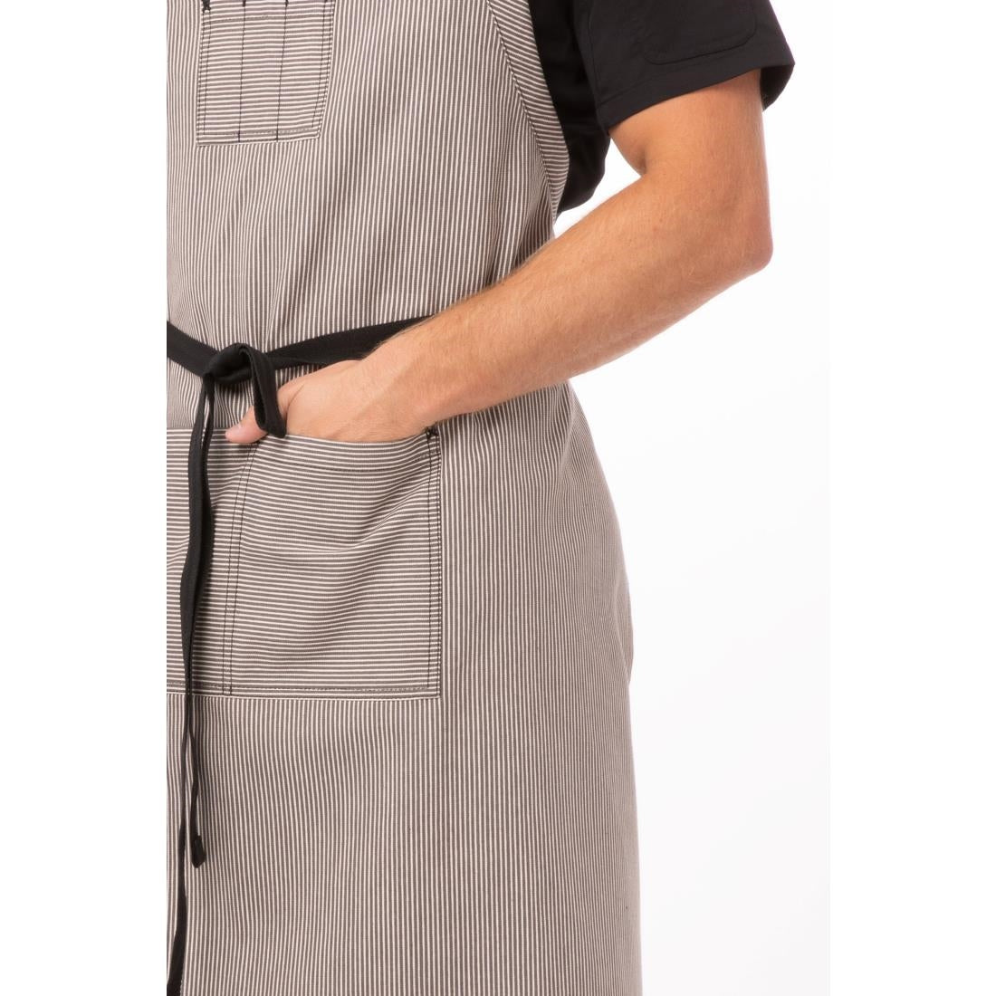 B351 Chef Works Urban Portland Fine Stripe Bib Apron Grey JD Catering Equipment Solutions Ltd