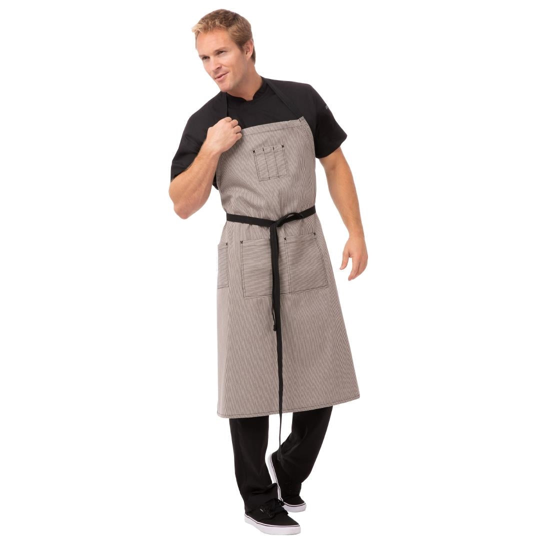 B351 Chef Works Urban Portland Fine Stripe Bib Apron Grey JD Catering Equipment Solutions Ltd