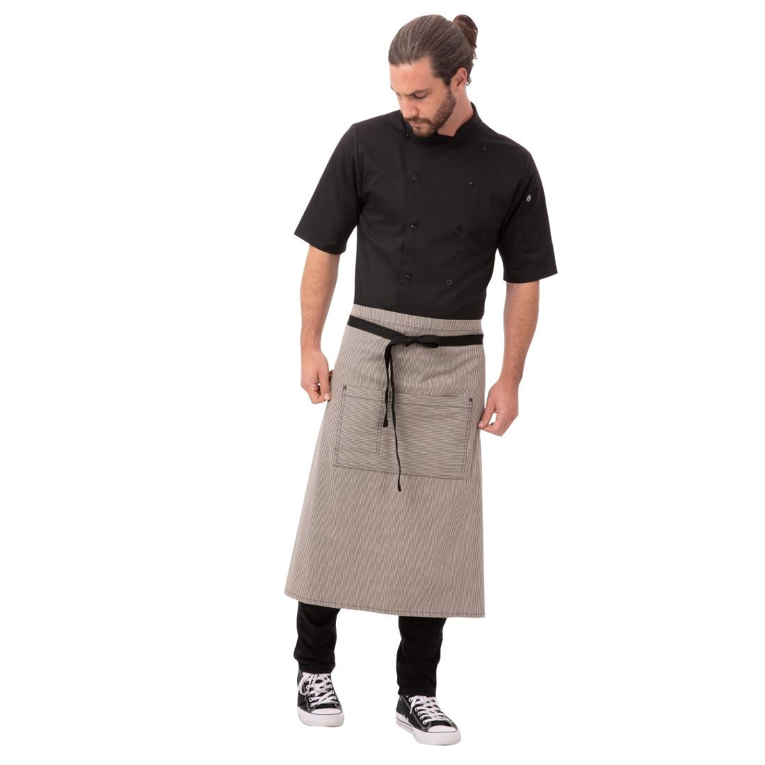 B355 Chef Works Urban Portland Fine Stripe Bistro Apron Grey JD Catering Equipment Solutions Ltd