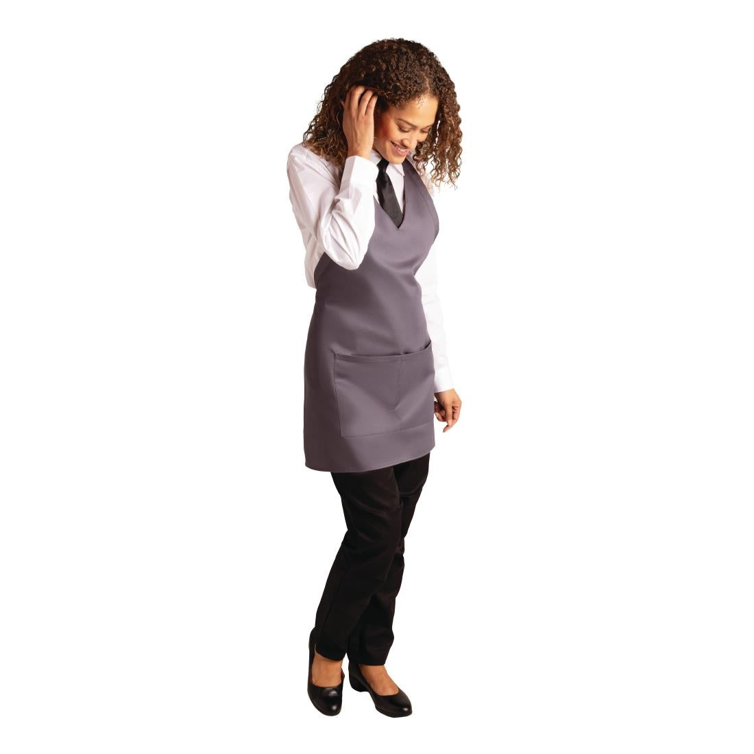 B422 Whites V Neck Service Apron Charcoal JD Catering Equipment Solutions Ltd