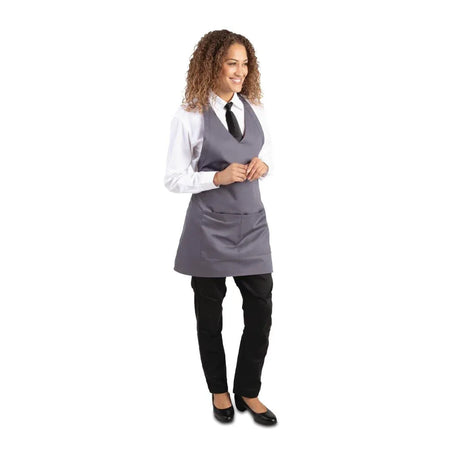 B422 Whites V Neck Service Apron Charcoal - JD Catering Equipment Solutions Ltd