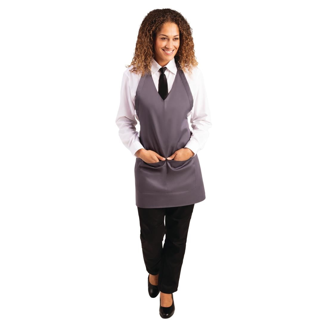 B422 Whites V Neck Service Apron Charcoal JD Catering Equipment Solutions Ltd
