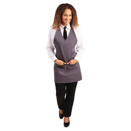 B422 Whites V Neck Service Apron Charcoal - JD Catering Equipment Solutions Ltd