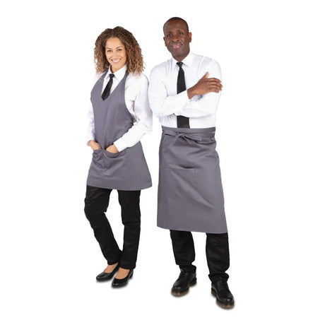 B422 Whites V Neck Service Apron Charcoal - JD Catering Equipment Solutions Ltd
