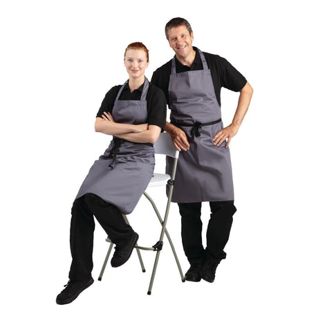 B426 Whites Polycotton Bib Apron Charcoal JD Catering Equipment Solutions Ltd