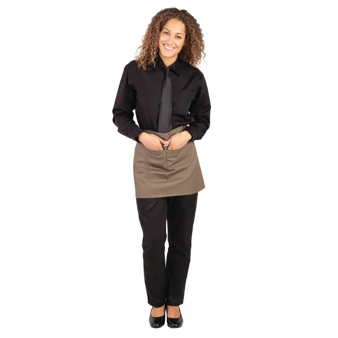 B432 Whites Short Bistro Apron Tan JD Catering Equipment Solutions Ltd