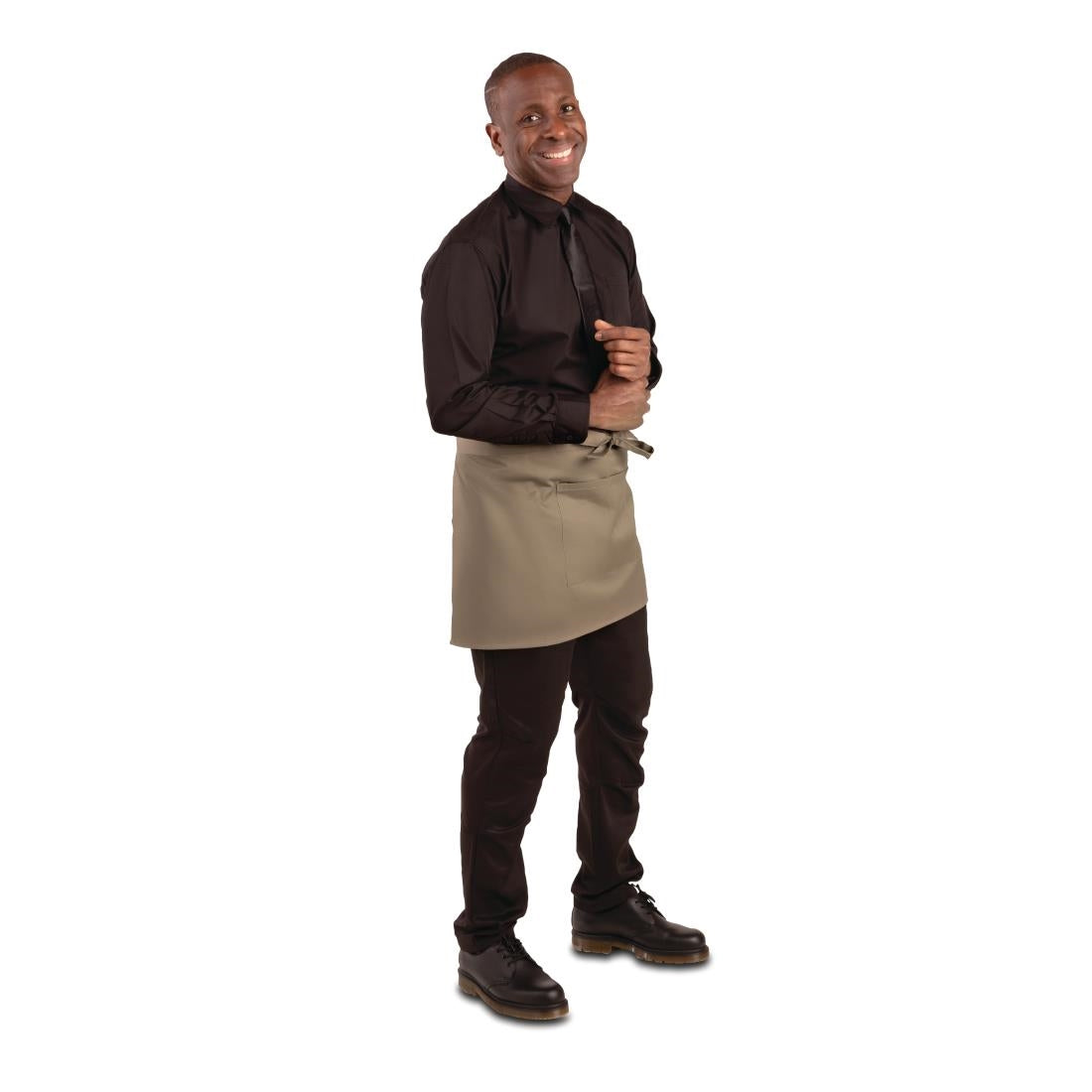 B432 Whites Short Bistro Apron Tan JD Catering Equipment Solutions Ltd