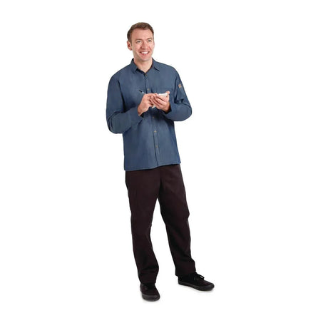 B776-L Chef Works Urban Detroit Long Sleeve Denim Shirt Blue L - JD Catering Equipment Solutions Ltd
