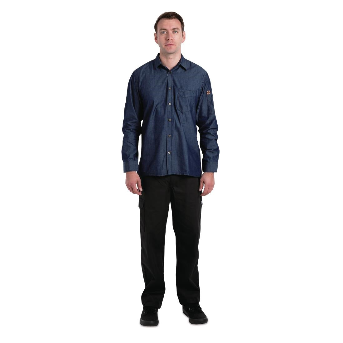 B776-L Chef Works Urban Detroit Long Sleeve Denim Shirt Blue L JD Catering Equipment Solutions Ltd