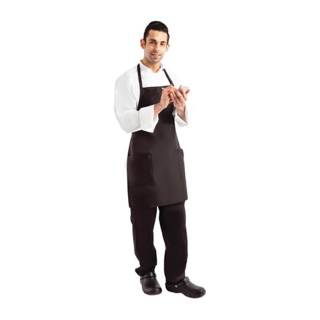 B780 Chef Works Two Patch Pocket Bib Apron Black JD Catering Equipment Solutions Ltd