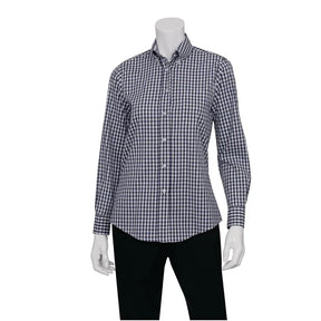 B877-L Chef Works Womens Dress Shirt Dark Navy Gingham L - JD Catering Equipment Solutions Ltd