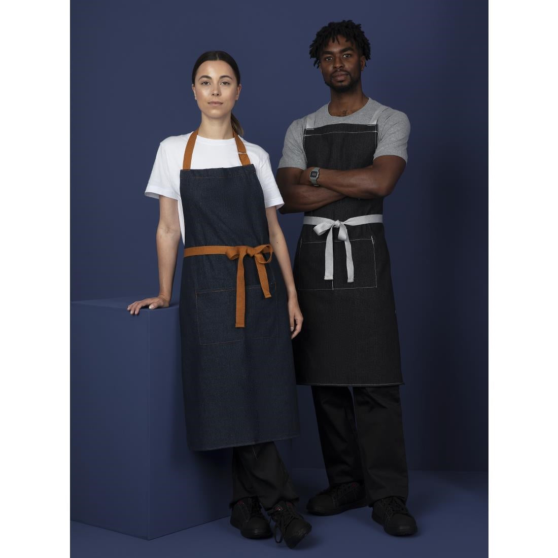 B980 Southside Bistro Apron Denim Blue Tan Ties JD Catering Equipment Solutions Ltd