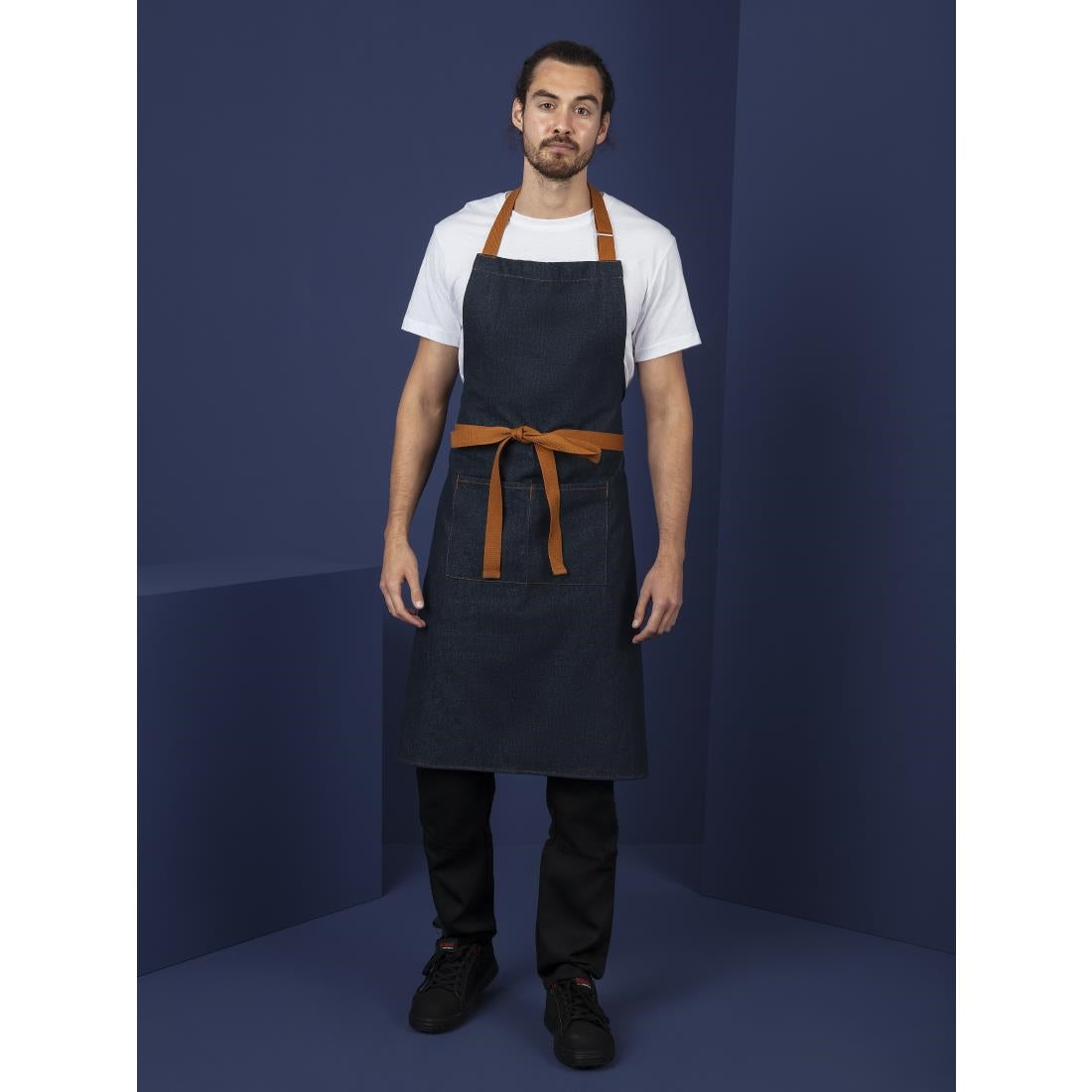 B980 Southside Bistro Apron Denim Blue Tan Ties JD Catering Equipment Solutions Ltd