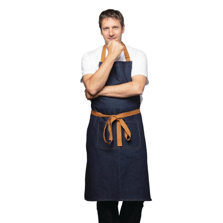 B984 Southside X-Cross Back Apron Denim Blue Tan Ties JD Catering Equipment Solutions Ltd