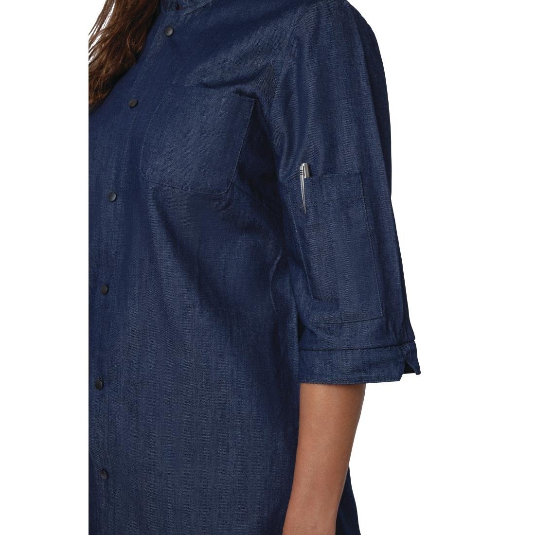 BA003-XS Southside NY Queens Womens Denim Lightweight Chefs Shirt Size XS JD Catering Equipment Solutions Ltd