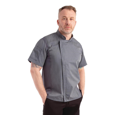 BB267-XS Chef Works Unisex Springfield Lightweight Short Sleeve Zipper Coat Ink Blue Size XS JD Catering Equipment Solutions Ltd