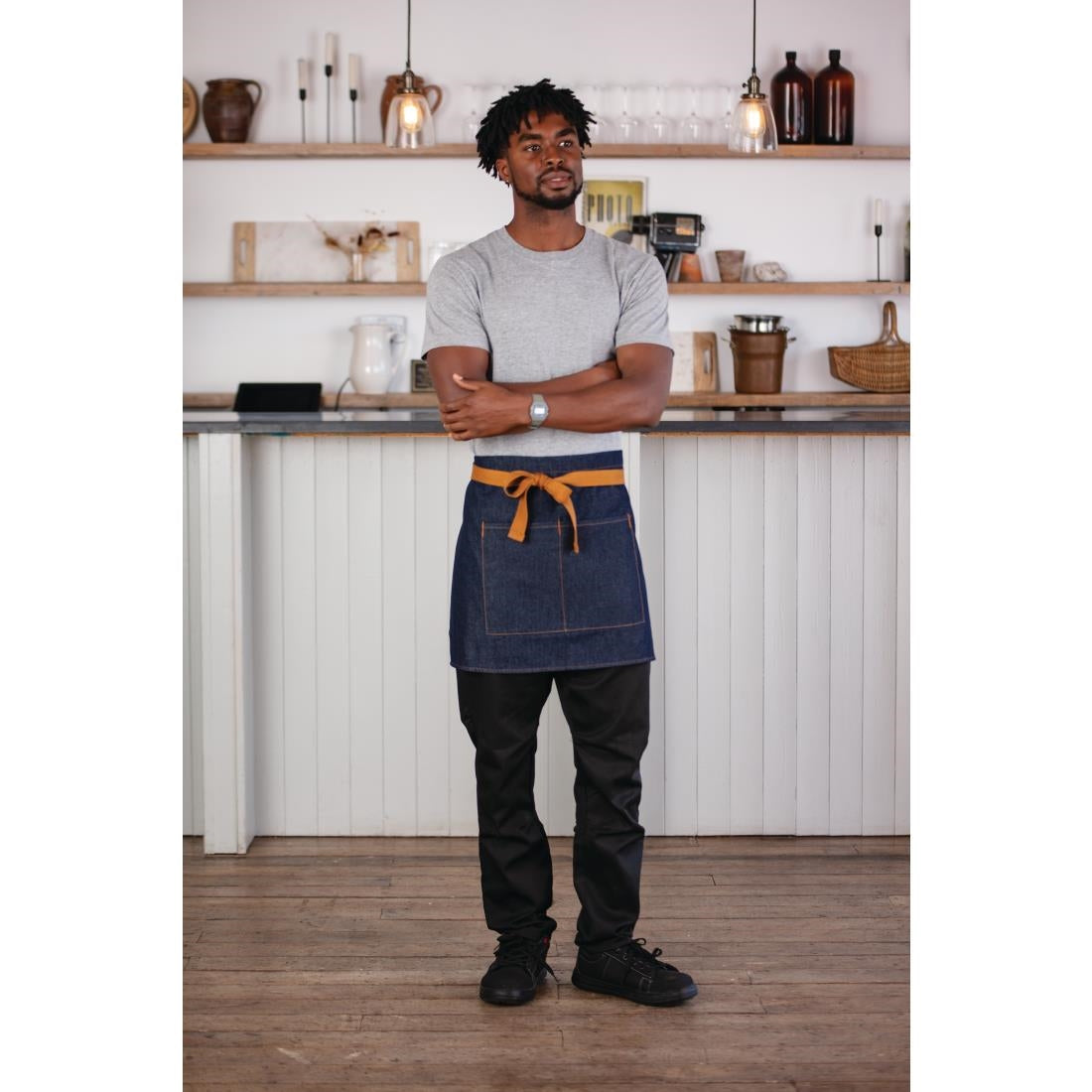 BB465 Southside Waist Apron Denim Blue Tan Ties JD Catering Equipment Solutions Ltd