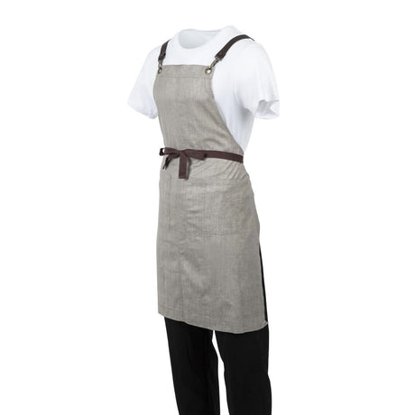 BB693 Southside Linen Blend Bib Apron Taupe JD Catering Equipment Solutions Ltd
