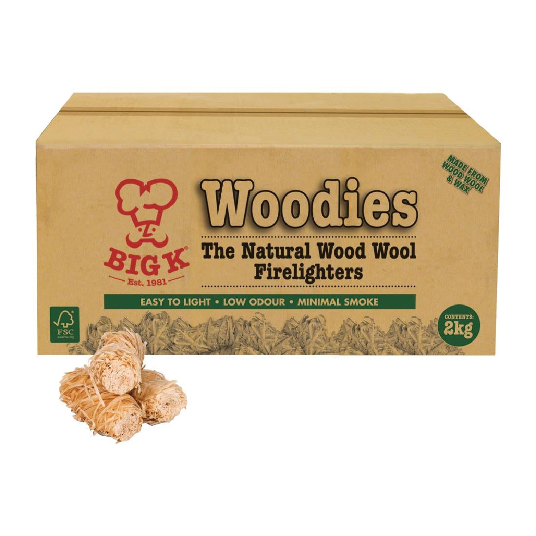Big K Woodies Natural Wood Wool Firelighters FSC 2Kg JD Catering Equipment Solutions Ltd