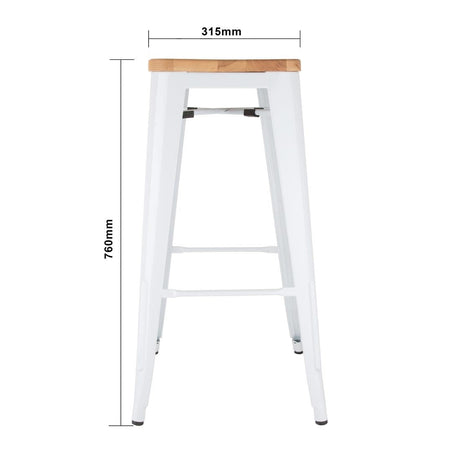 Bolero Bistro High Stools with Wooden Seatpad White (Pack of 4) JD Catering Equipment Solutions Ltd