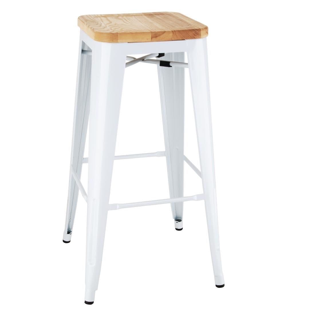 Bolero Bistro High Stools with Wooden Seatpad White (Pack of 4) JD Catering Equipment Solutions Ltd