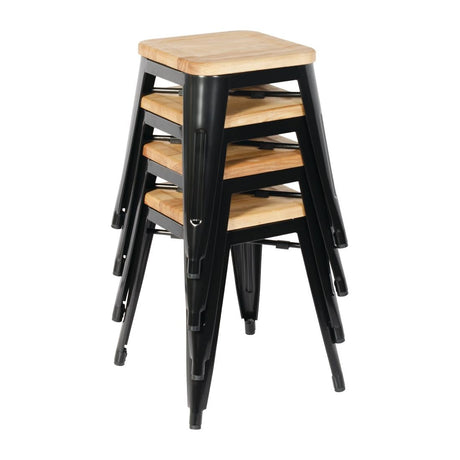 Bolero Bistro Low Stools with Wooden Seat Pad (Pack of 4) JD Catering Equipment Solutions Ltd