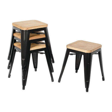 Bolero Bistro Low Stools with Wooden Seat Pad (Pack of 4) JD Catering Equipment Solutions Ltd