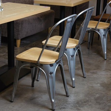 Bolero Bistro Side Chairs with Wooden Seat Pad Galvanised Steel (Pack of 4) JD Catering Equipment Solutions Ltd