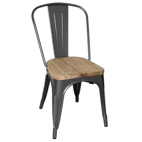 Bolero Bistro Side Chairs with Wooden Seat Pad Gun Metal (Pack of 4) JD Catering Equipment Solutions Ltd