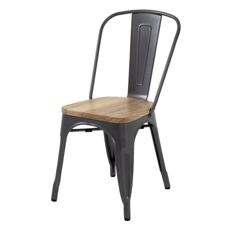 Bolero Bistro Side Chairs with Wooden Seat Pad Gun Metal (Pack of 4) JD Catering Equipment Solutions Ltd