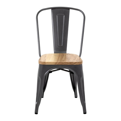 Bolero Bistro Side Chairs with Wooden Seat Pad Gun Metal (Pack of 4) JD Catering Equipment Solutions Ltd