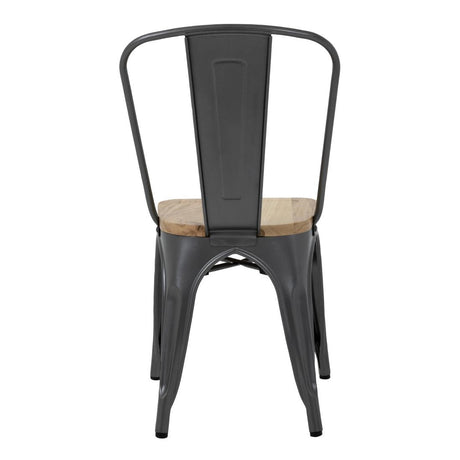 Bolero Bistro Side Chairs with Wooden Seat Pad Gun Metal (Pack of 4) JD Catering Equipment Solutions Ltd