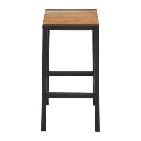 Bolero Black Steel & Acacia Wood Bar Stools (Pack of 2) JD Catering Equipment Solutions Ltd