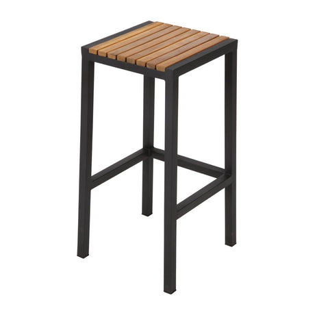 Bolero Black Steel & Acacia Wood Bar Stools (Pack of 2) JD Catering Equipment Solutions Ltd