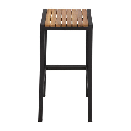 Bolero Black Steel & Acacia Wood Bar Stools (Pack of 2) JD Catering Equipment Solutions Ltd