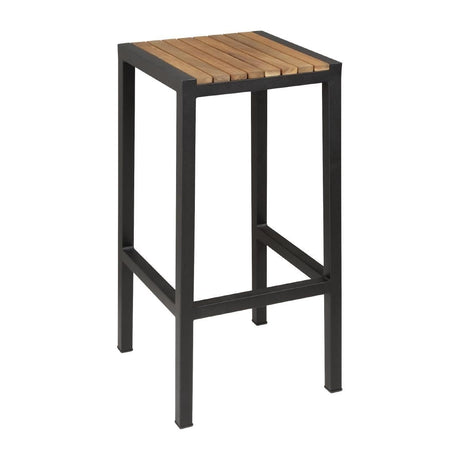 Bolero Black Steel & Acacia Wood Bar Stools (Pack of 2) JD Catering Equipment Solutions Ltd