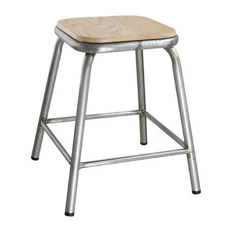 Bolero Galvanised Steel Stools with Wooden Seatpad (Pack of 4) JD Catering Equipment Solutions Ltd