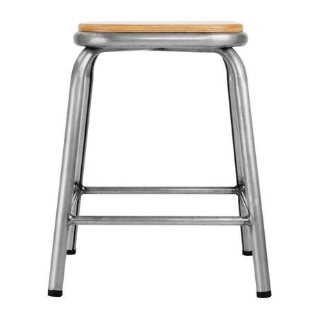 Bolero Galvanised Steel Stools with Wooden Seatpad (Pack of 4) JD Catering Equipment Solutions Ltd