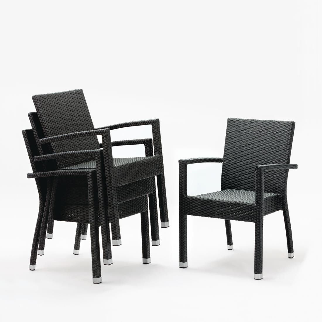 Bolero PE Wicker Armchairs Charcoal (Pack of 4) JD Catering Equipment Solutions Ltd
