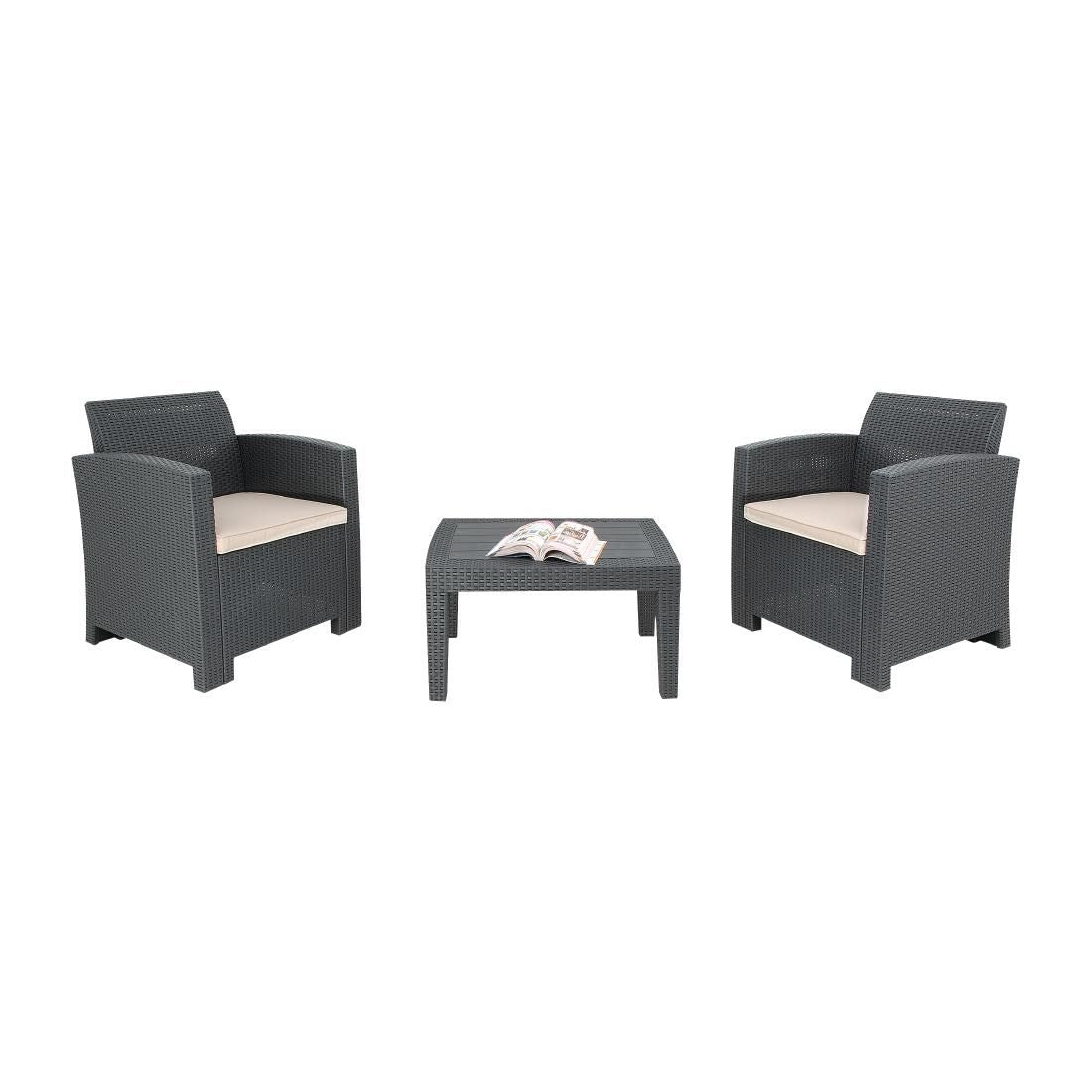 Bolero PP Armchair and Table Wicker Set Grey JD Catering Equipment Solutions Ltd