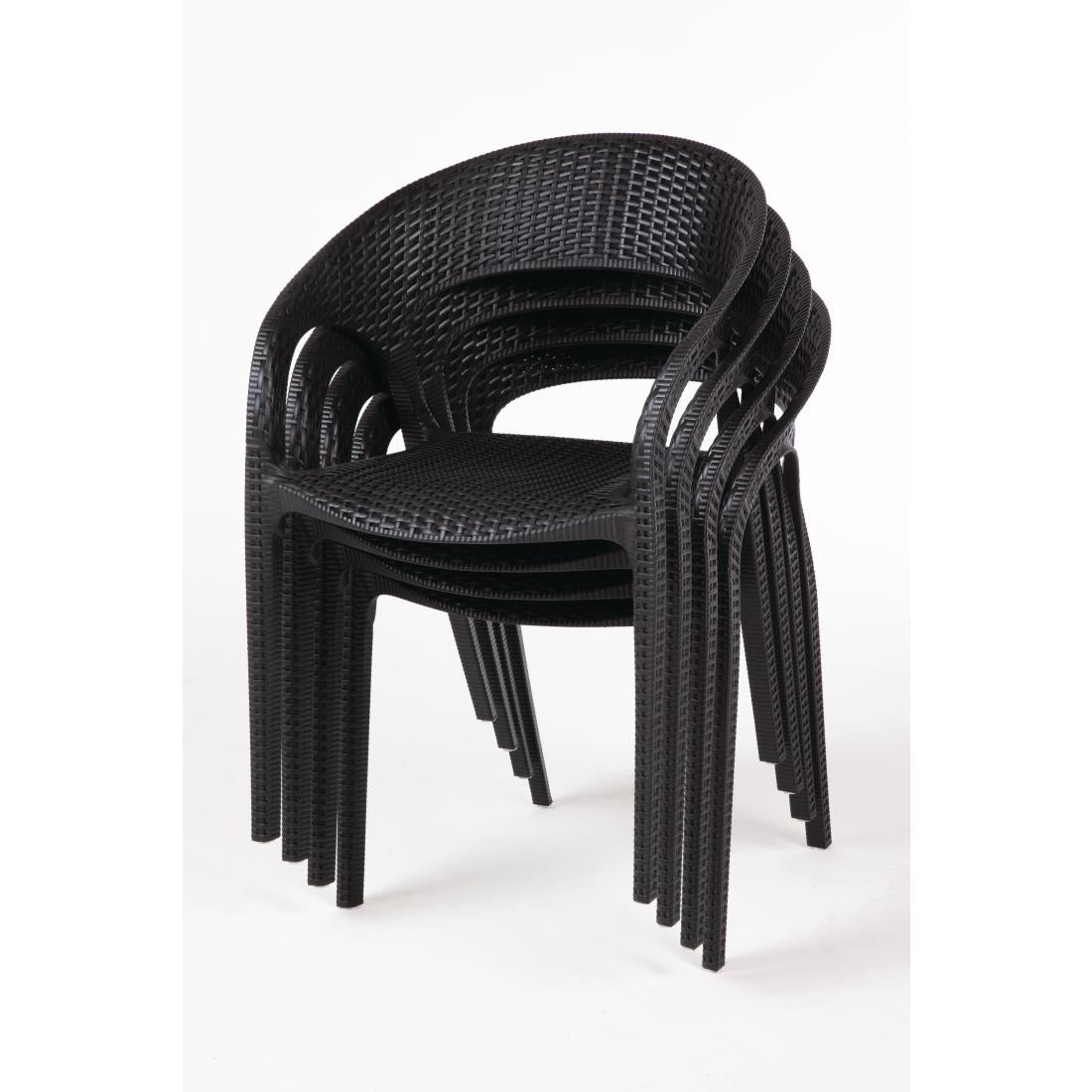 Bolero PP Rattan Wraparound Armchair Black (Pack 4) JD Catering Equipment Solutions Ltd