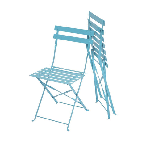 Bolero Pavement Style Steel Chairs Seaside Blue (Pack of 2) JD Catering Equipment Solutions Ltd