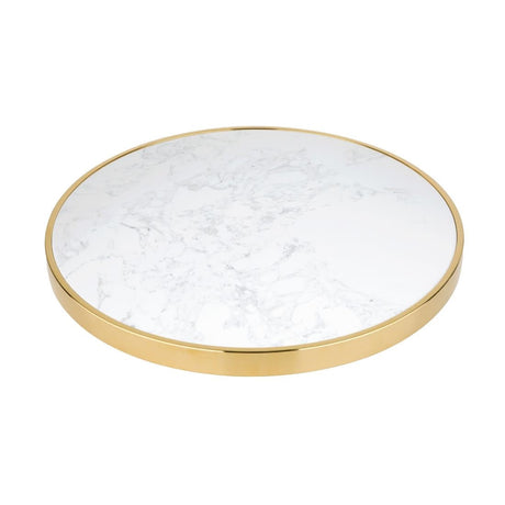 Bolero Round Marble Table Top with Brass Effect Rim White 600mm JD Catering Equipment Solutions Ltd