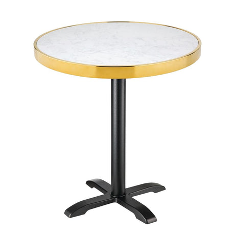 Bolero Round Marble Table Top with Brass Effect Rim White 600mm JD Catering Equipment Solutions Ltd