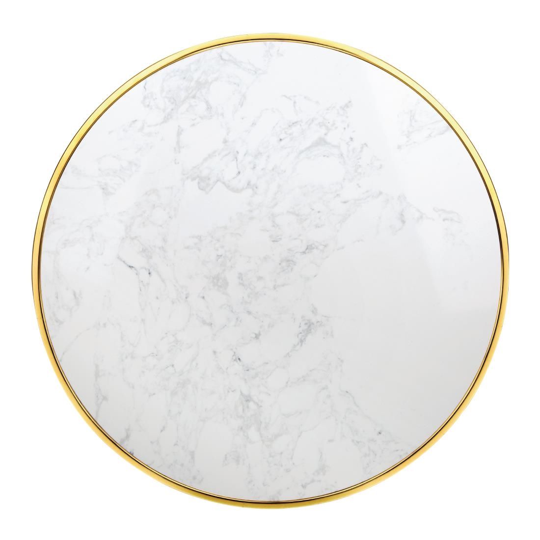 Bolero Round Marble Table Top with Brass Effect Rim White 600mm JD Catering Equipment Solutions Ltd