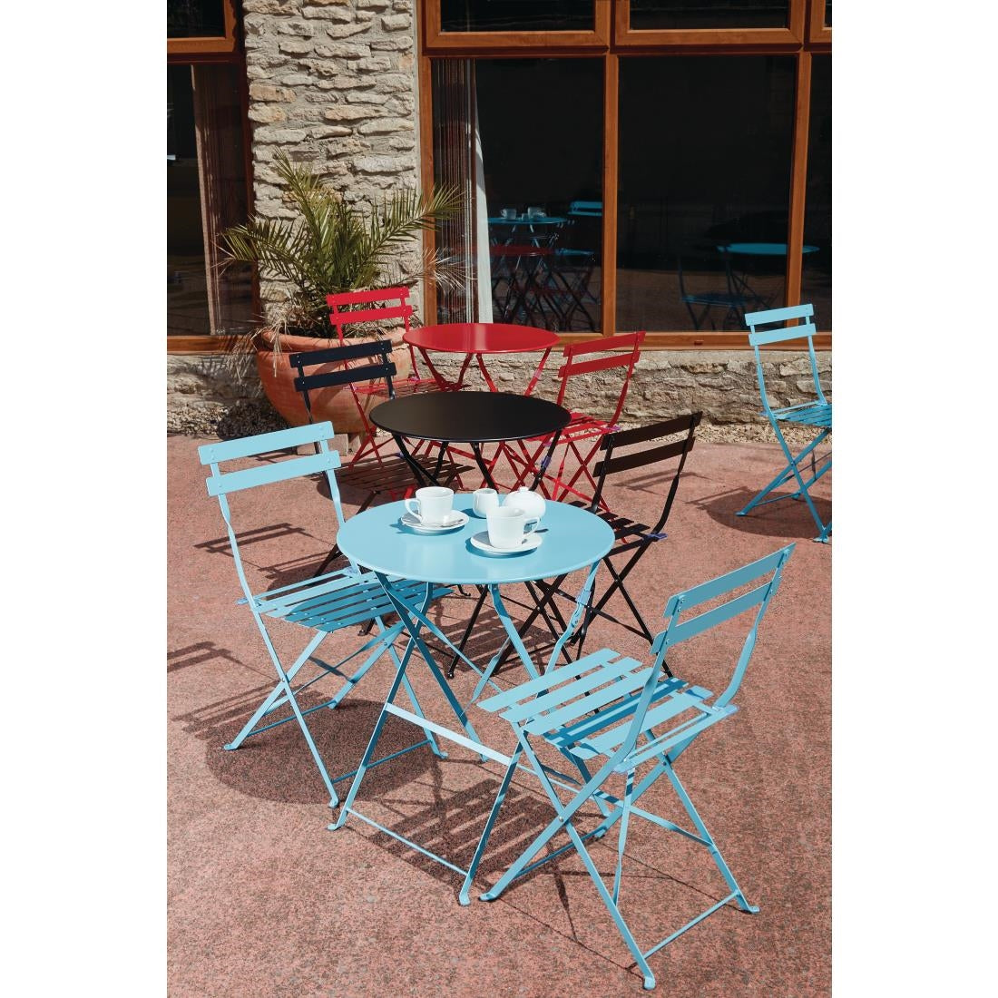 Bolero Seaside Blue Pavement Style Steel Table 595mm JD Catering Equipment Solutions Ltd