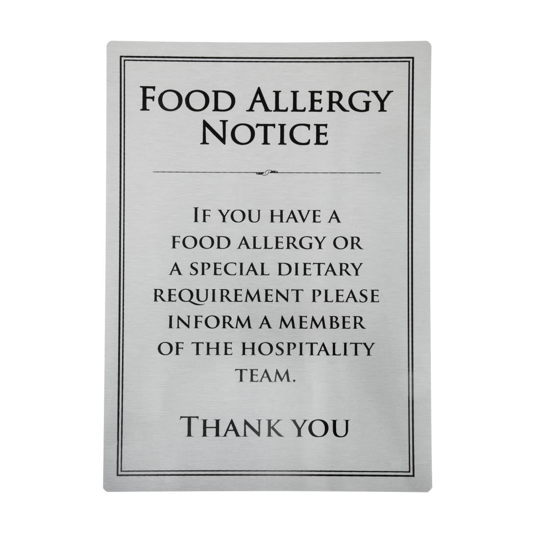 Brushed Steel Food allergy sign A4 JD Catering Equipment Solutions Ltd