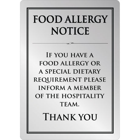 Brushed Steel Food allergy sign A4 JD Catering Equipment Solutions Ltd